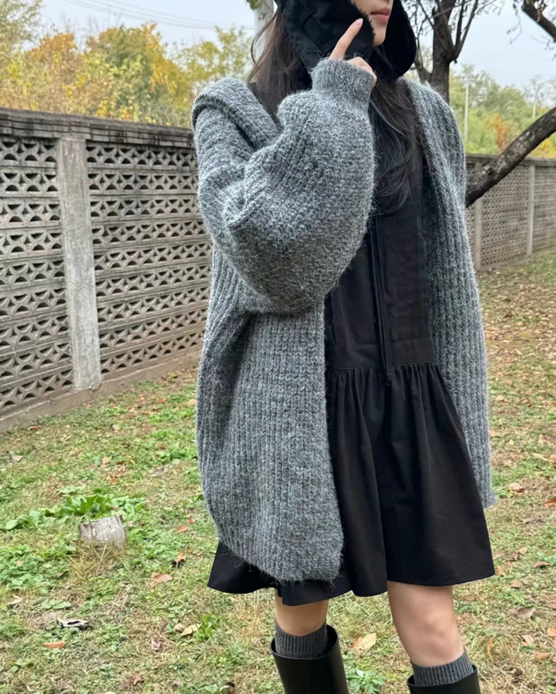 There’s韓國直郵東大門實拍女裝新款熱賣針織衫羊毛開衫連帽There’s針織衫