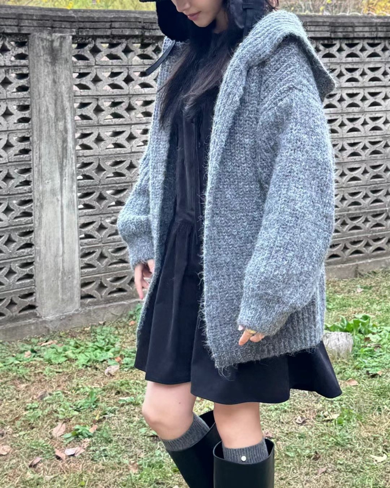 There’s韓國直郵東大門實拍女裝新款熱賣針織衫羊毛開衫連帽There’s針織衫圖色2