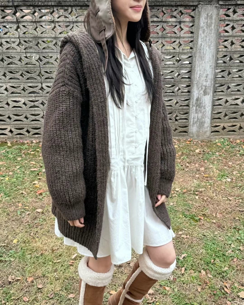 There’s韓國直郵東大門實拍女裝新款熱賣針織衫羊毛開衫連帽There’s針織衫圖色3