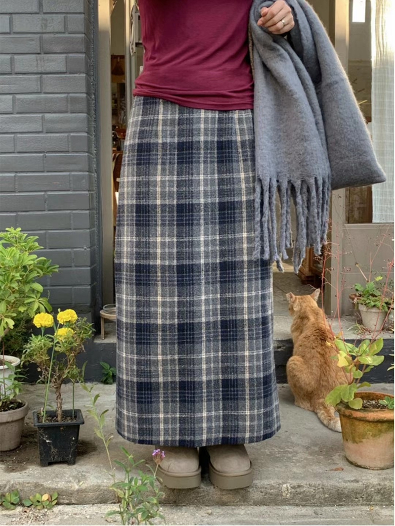 BIRTHDAY-OT韓國直郵東大門代購女裝新款職業長裙格紋半身裙BIRTHDAY-OT長裙