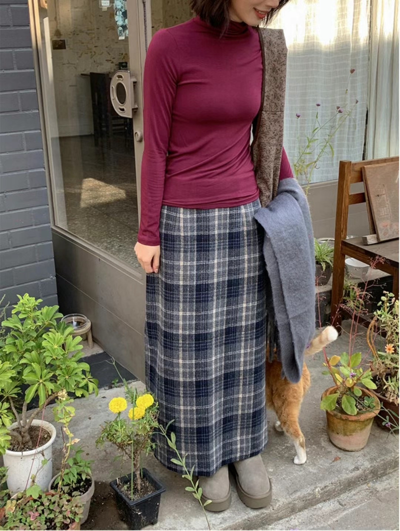 BIRTHDAY-OT韓國直郵東大門代購女裝新款職業長裙格紋半身裙BIRTHDAY-OT長裙