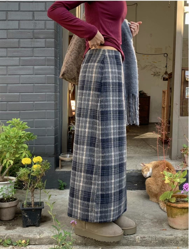 BIRTHDAY-OT韓國直郵東大門代購女裝新款職業長裙格紋半身裙BIRTHDAY-OT長裙