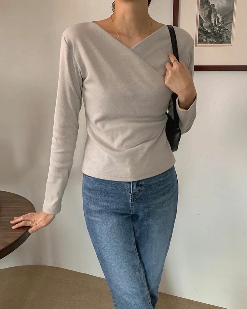 A WEEK韓國直郵東大門實拍女裝新款24秋冬時尚休閑長袖T恤A WEEK長袖T恤圖色2