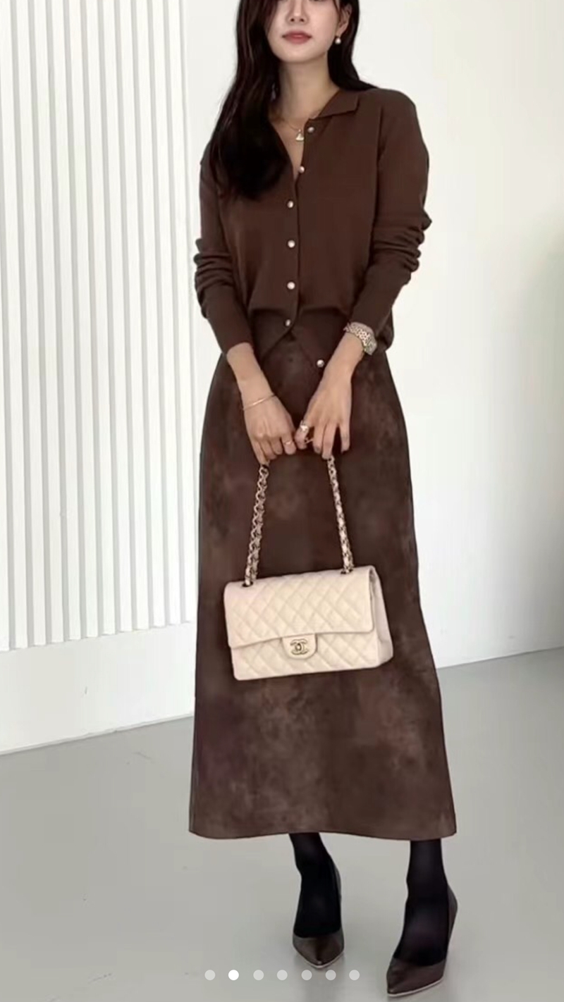 NYMPH韓國直郵東大門實拍女裝新品推薦時尚職業休閑長裙絨面革NYMPH長裙