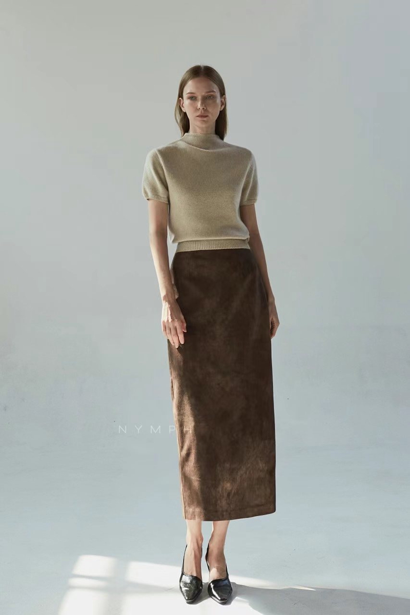 NYMPH韓國直郵東大門實拍女裝新品推薦時尚職業休閑長裙絨面革NYMPH長裙