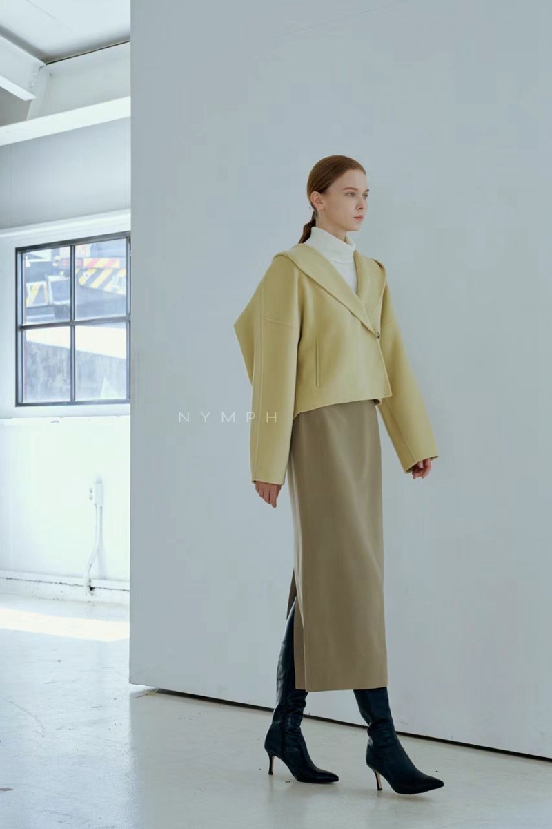 NYMPH直郵韓國代購女裝新品職業真品24秋冬休閑短款大衣兜帽NYMPH短款大衣