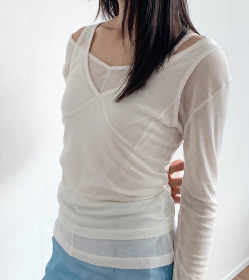 WUNDERKIND直郵韓國代購女裝新款時尚職業熱賣長袖T恤假兩件WUNDERKIND長袖T恤