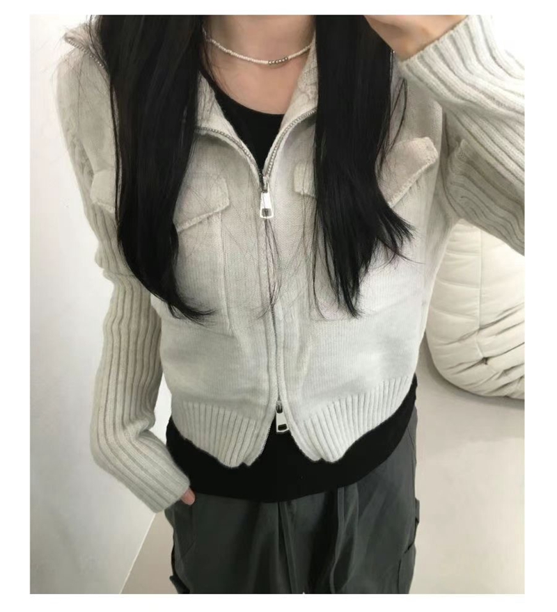 STAY ONE MORE韓國直郵東大門代購女裝新品熱賣針織衫口袋高領開衫STAY ONE MORE針織衫