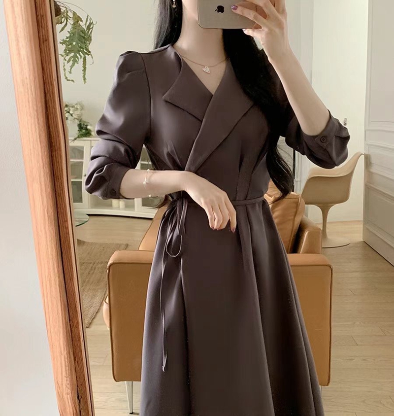 PLACE韓國直郵東大門實拍女裝新款真品時尚職業連衣裙含腰繩PLACE連衣裙