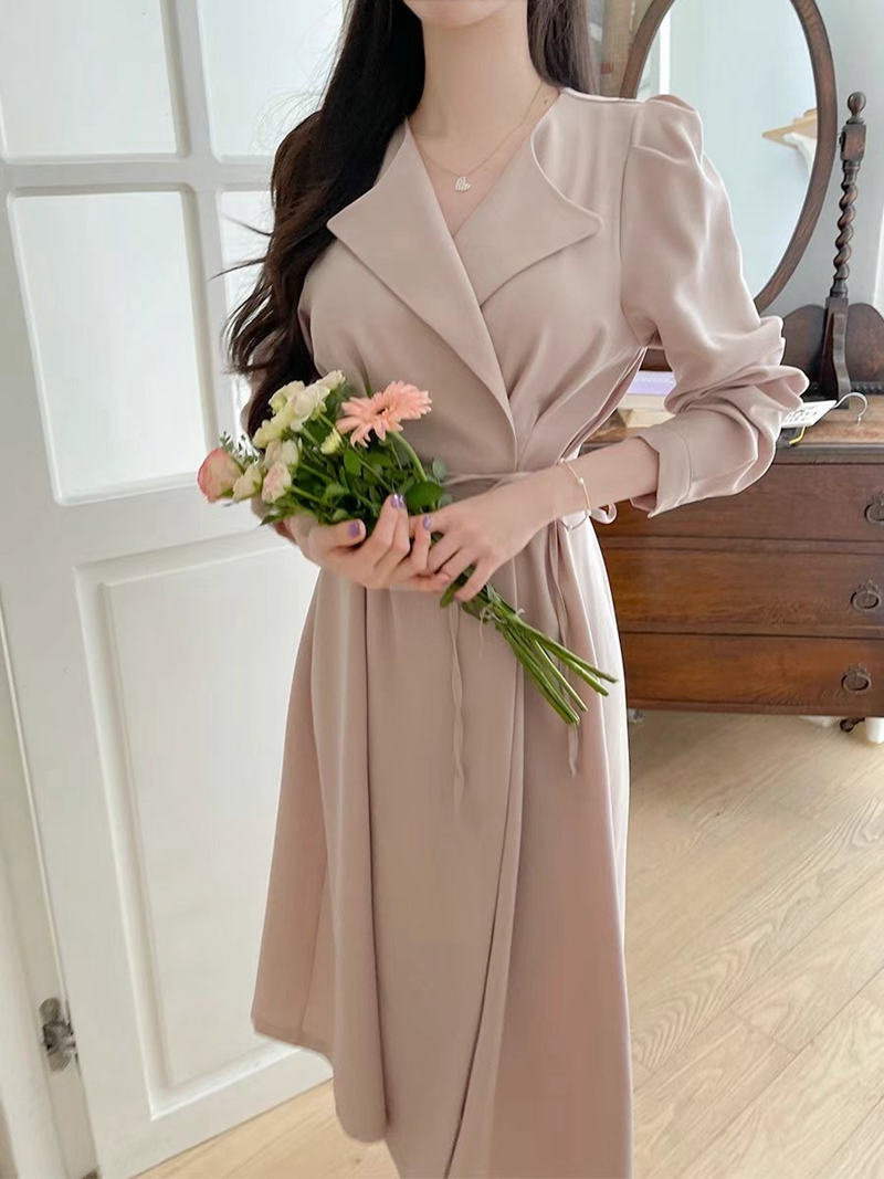 PLACE韓國直郵東大門實拍女裝新款真品時尚職業連衣裙含腰繩PLACE連衣裙