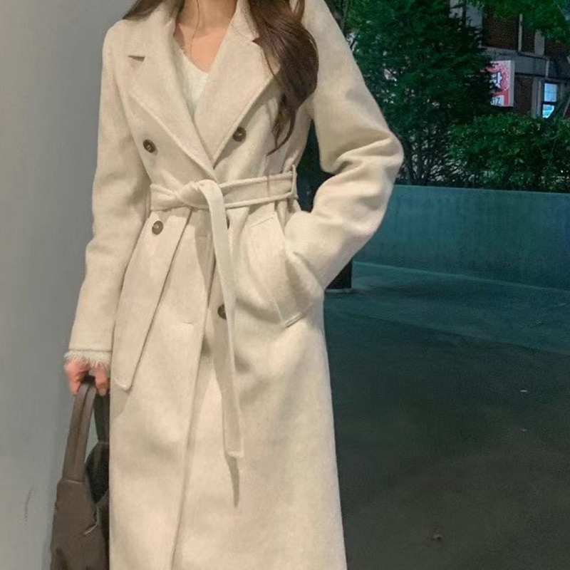 PLACE韓國直郵女裝新品真品時尚熱賣人氣休閑中長款大衣含腰帶PLACE中長款大衣