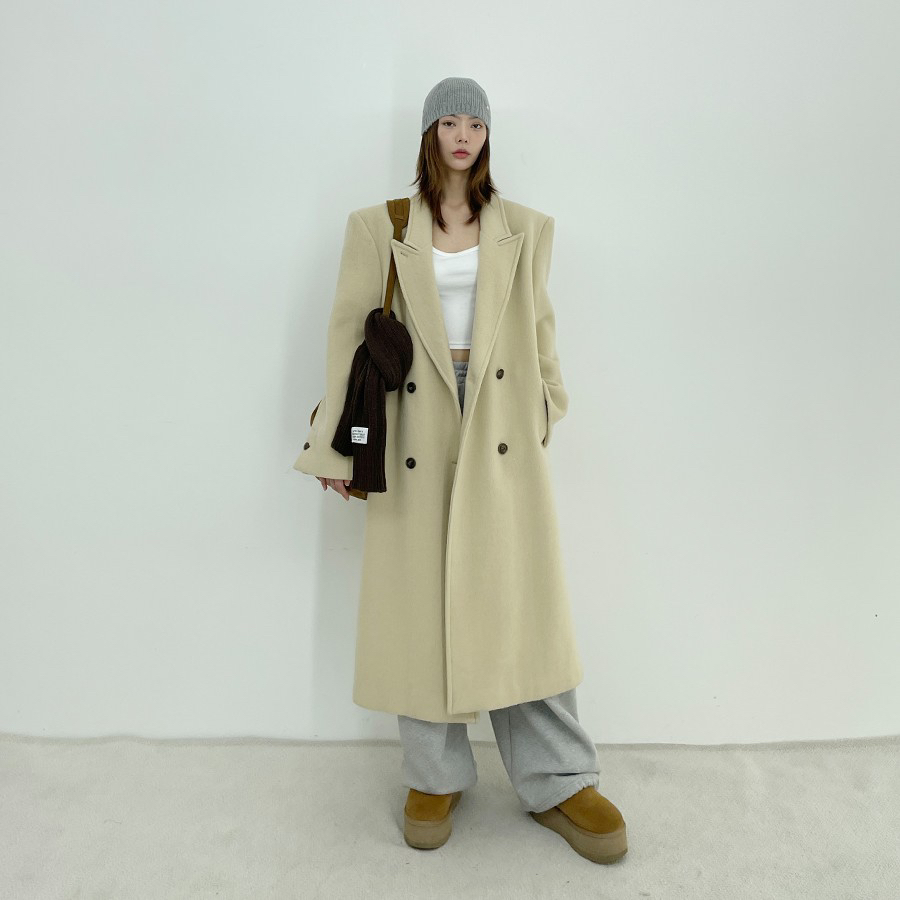 D2/A2韓國直郵女裝新品真品時尚人氣24秋冬中長款大衣羊駝毛D2/A2中長款大衣圖色2