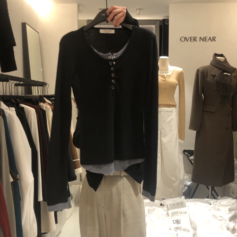 NAME VALUE韓國直郵東大門代購女裝新款職業休閑熱賣長袖T恤OVER NEAR長袖T恤圖色1
