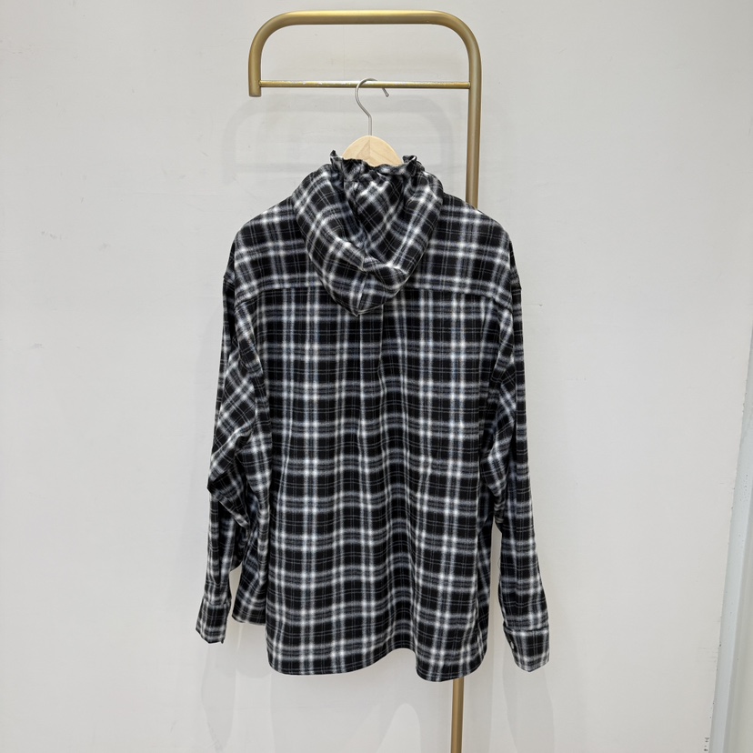 空韓國直郵東大門實拍女裝新款真品人氣襯衫蕾絲衫格紋連帽CRESCENT-男裝襯衫/蕾絲衫