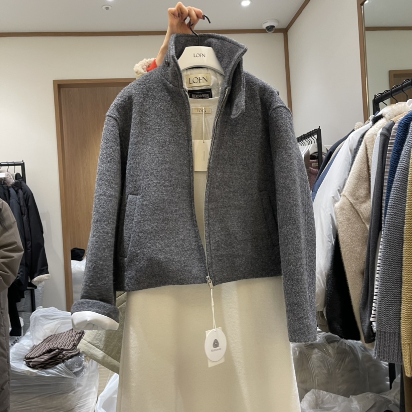 LOFN東大門代購女裝新品真品職業24秋夏時尚人氣短款大衣羊毛LOFN短款大衣圖色2