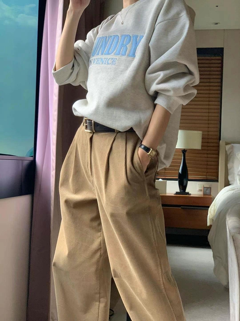 AREING韓國代購女裝新款人氣職業熱賣休閑褲不含腰帶燈芯絨AREING休閑褲
