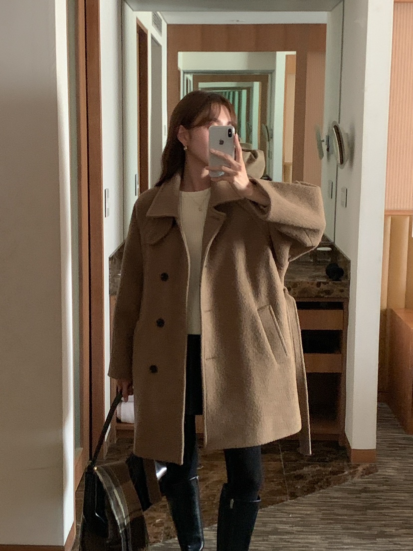 FRILL-T東大門代購女士新品熱賣休閑職業中長款大衣含腰帶FRILL-T中長款大衣