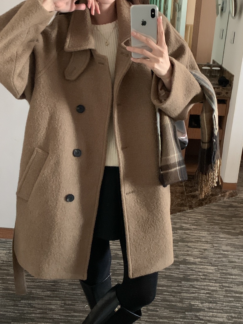 FRILL-T東大門代購女士新品熱賣休閑職業中長款大衣含腰帶FRILL-T中長款大衣