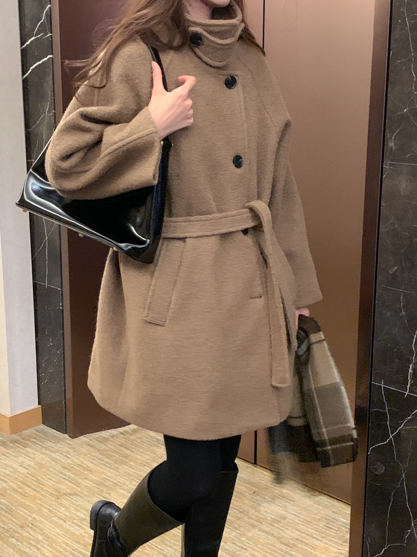 FRILL-T東大門代購女士新品熱賣休閑職業中長款大衣含腰帶FRILL-T中長款大衣