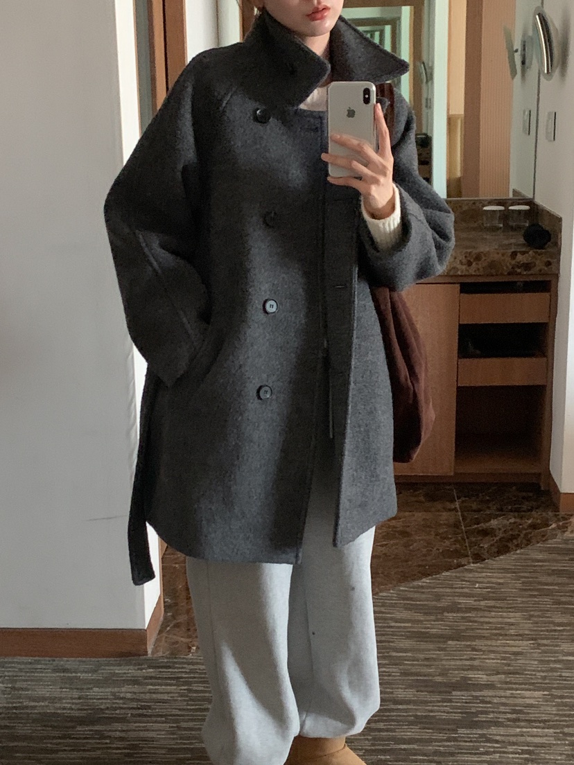 FRILL-T東大門代購女士新品熱賣休閑職業中長款大衣含腰帶FRILL-T中長款大衣