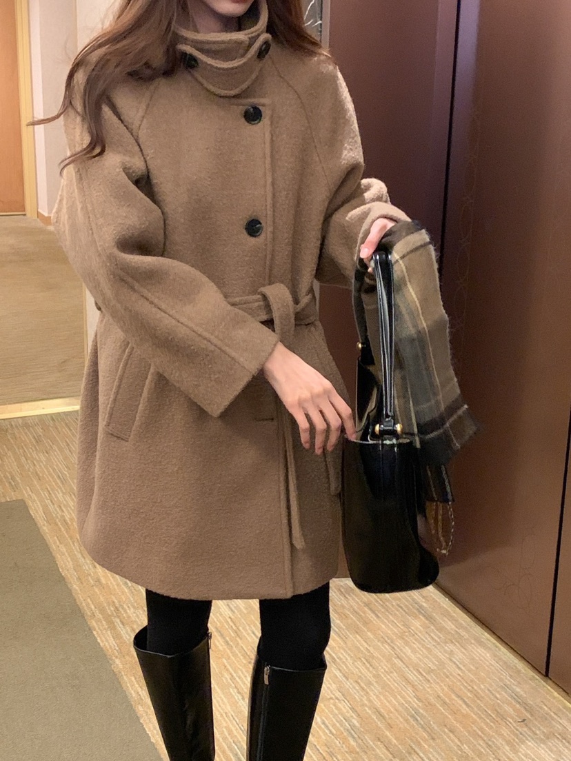 FRILL-T東大門代購女士新品熱賣休閑職業中長款大衣含腰帶FRILL-T中長款大衣圖色2