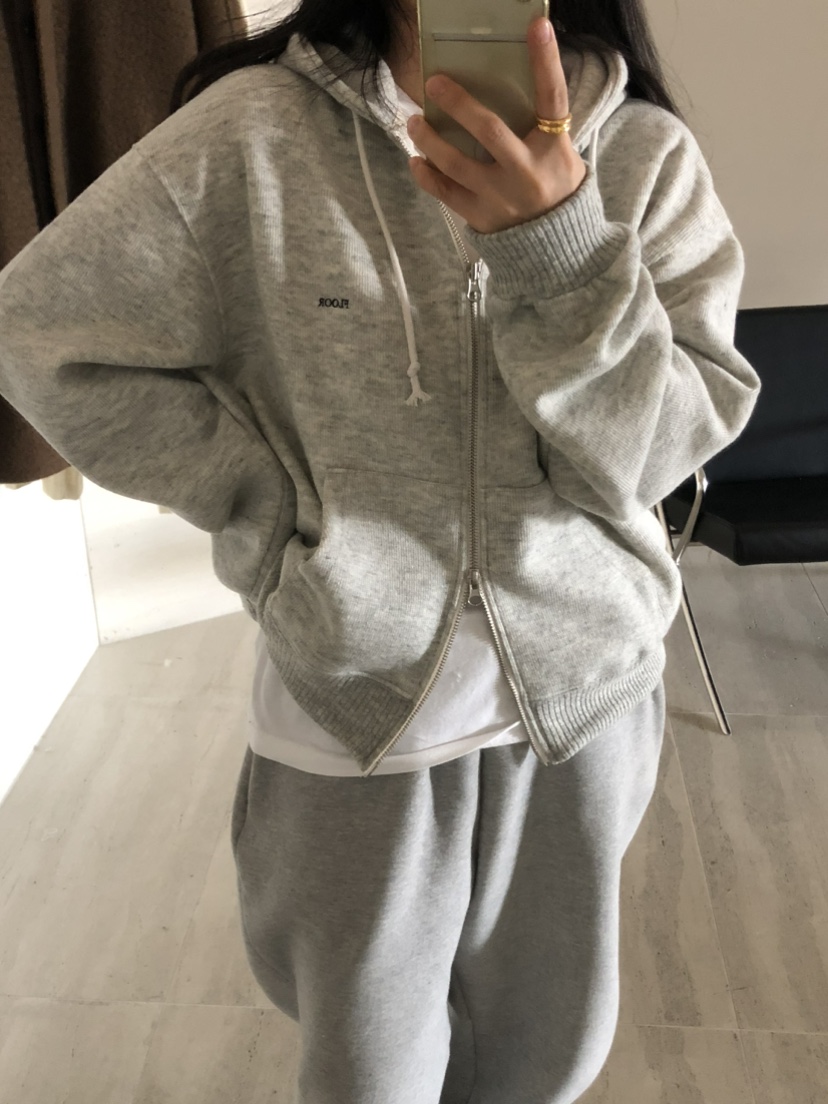 FLOOR東大門實拍女裝新款職業真品休閑時尚推薦衛衣拉鏈連帽DRESS ROOM衛衣