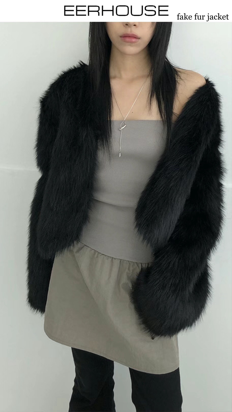 UNSANE韓國直郵女士新款職業人氣24秋夏熱賣時尚短款大衣假毛UNSANE短款大衣