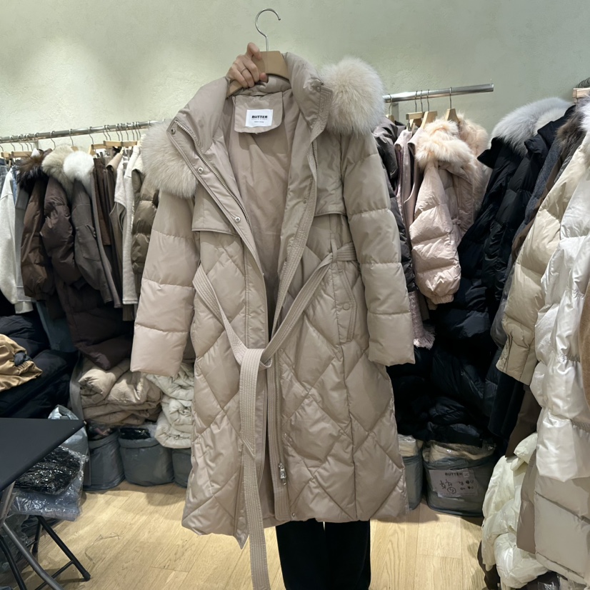 Butter-P韓國直郵東大門實拍女裝新款熱賣長款羽絨服含腰帶填充絨BUTTER-P長款羽絨服