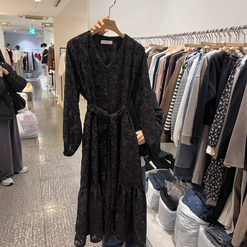 Terrace韓國直郵女裝新品職業時尚休閑推薦連衣裙含腰帶蕾絲TERRACE連衣裙圖色2