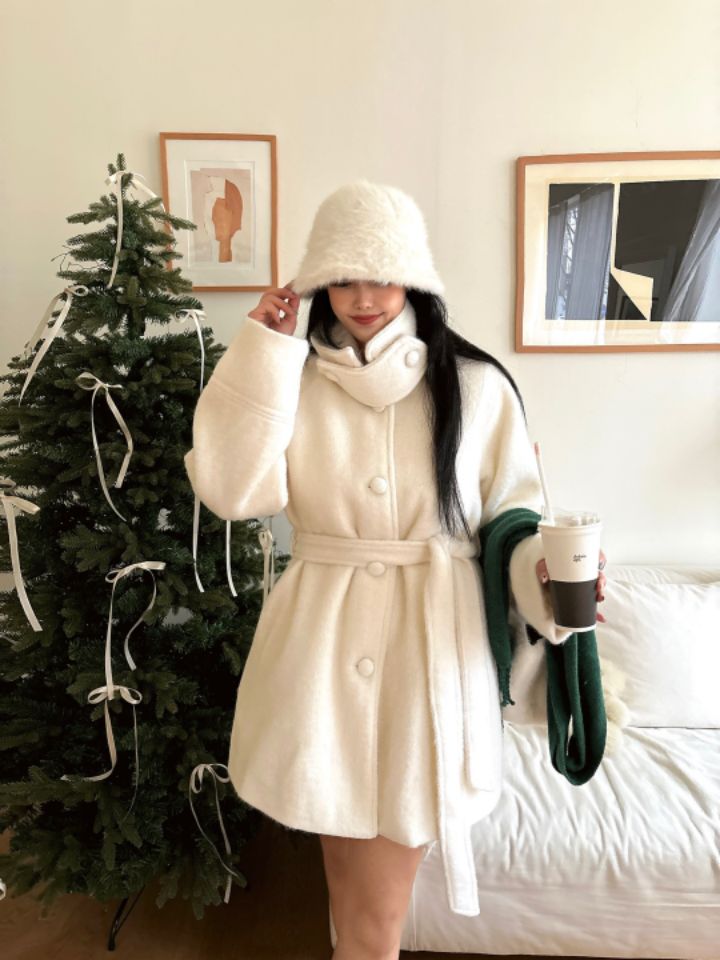 MARS韓國直郵東大門代購女裝新款職業中長款大衣含腰帶羊毛mars中長款大衣