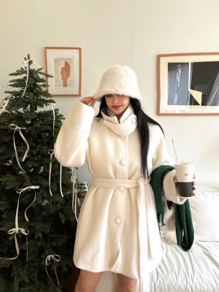 MARS韓國直郵東大門代購女裝新款職業中長款大衣含腰帶羊毛mars中長款大衣
