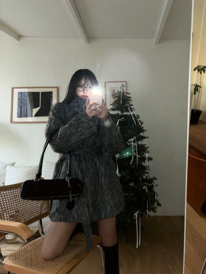 MARS韓國直郵東大門代購女裝新款職業中長款大衣含腰帶羊毛mars中長款大衣