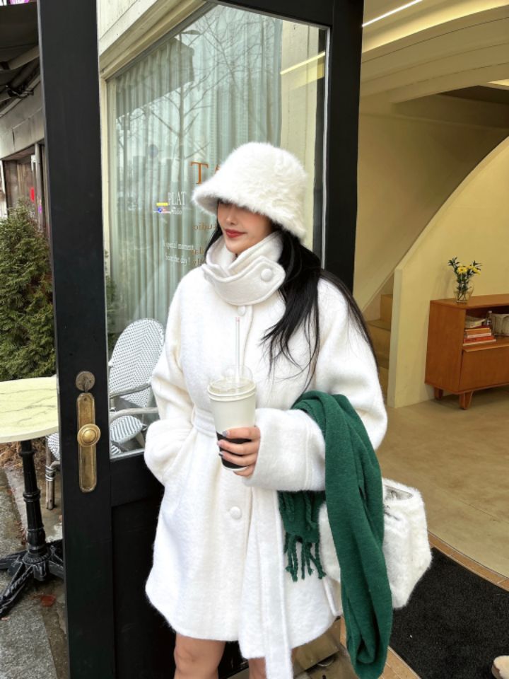MARS韓國直郵東大門代購女裝新款職業中長款大衣含腰帶羊毛mars中長款大衣