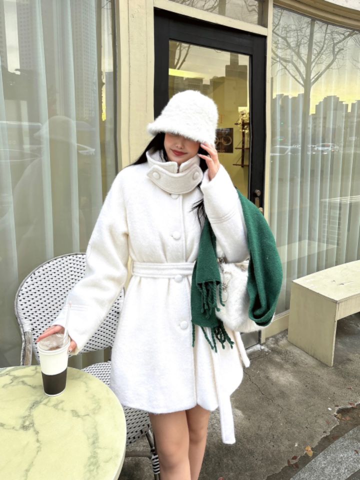 MARS韓國直郵東大門代購女裝新款職業中長款大衣含腰帶羊毛mars中長款大衣