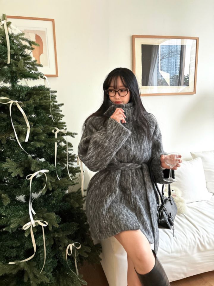 MARS韓國直郵東大門代購女裝新款職業中長款大衣含腰帶羊毛mars中長款大衣