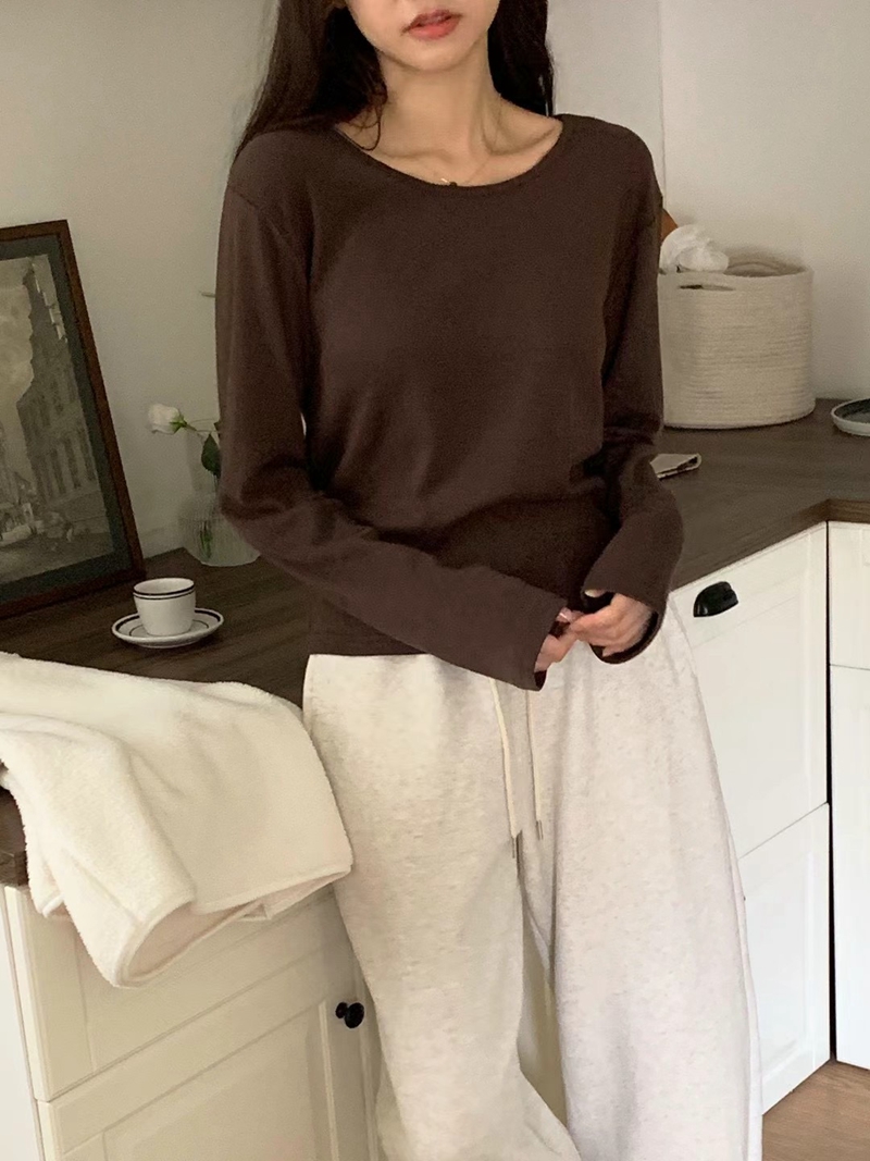 AND韓國直郵東大門實拍女裝新款推薦休閑時尚長袖T恤拉絨圓領DAILY PROJECT長袖T恤