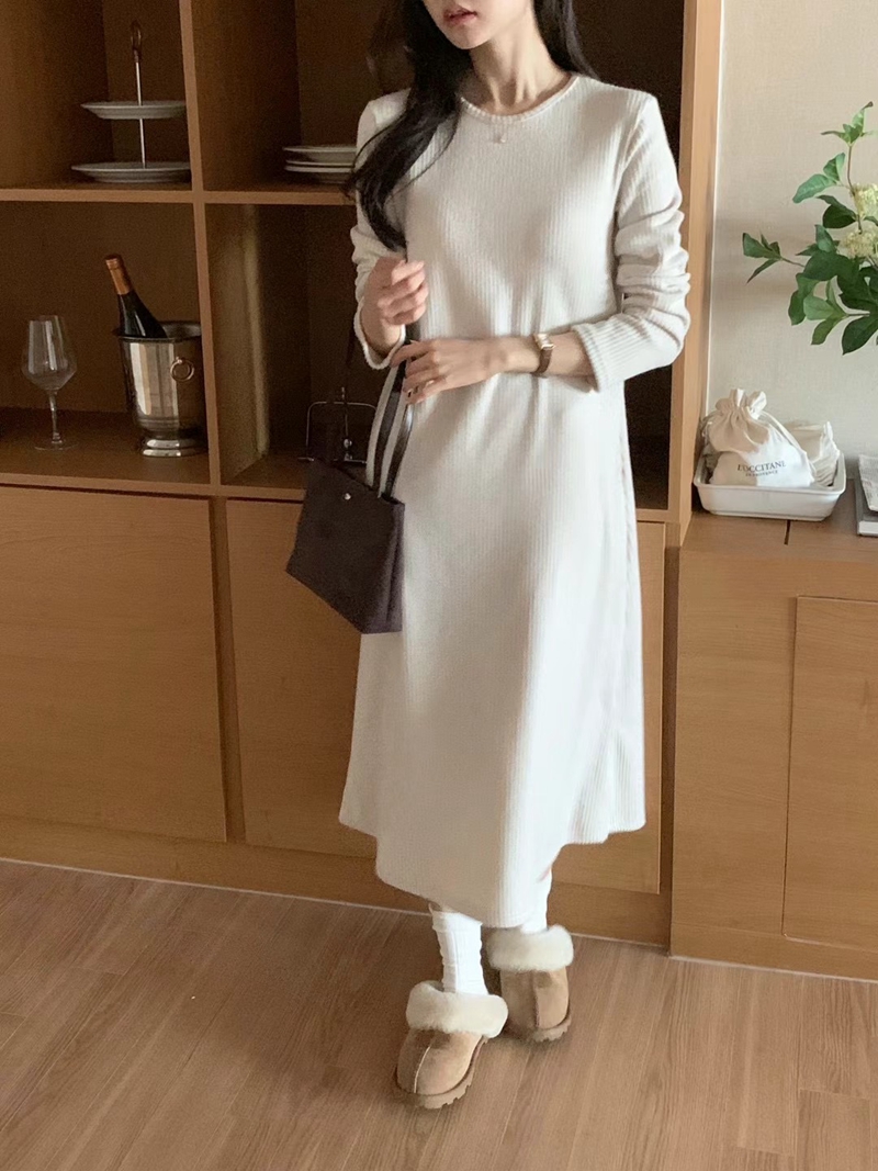 AND韓國直郵東大門實拍女裝新品推薦人氣職業24秋冬連衣裙羅紋DAILY PROJECT連衣裙