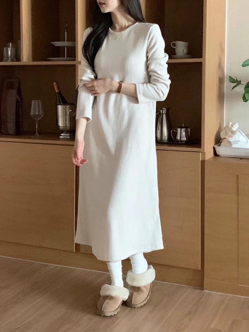AND韓國直郵東大門實拍女裝新品推薦人氣職業24秋冬連衣裙羅紋DAILY PROJECT連衣裙