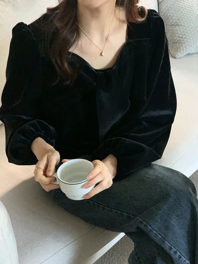 AND韓國直郵東大門實拍女裝新品真品24秋冬襯衫蕾絲衫天鵝絨AND襯衫/蕾絲衫