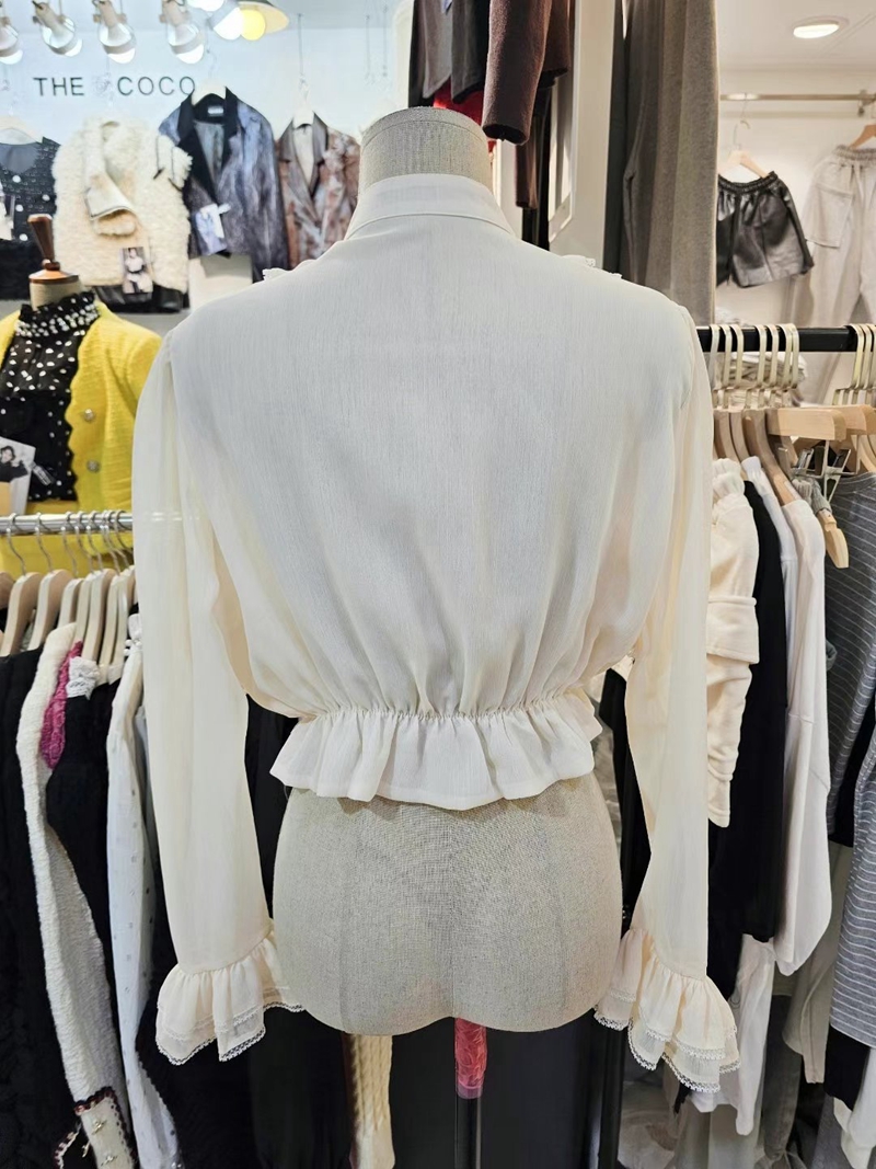 THE COCO韓國直郵東大門代購女裝新品推薦襯衫蕾絲衫荷葉邊短款THE COCO襯衫/蕾絲衫