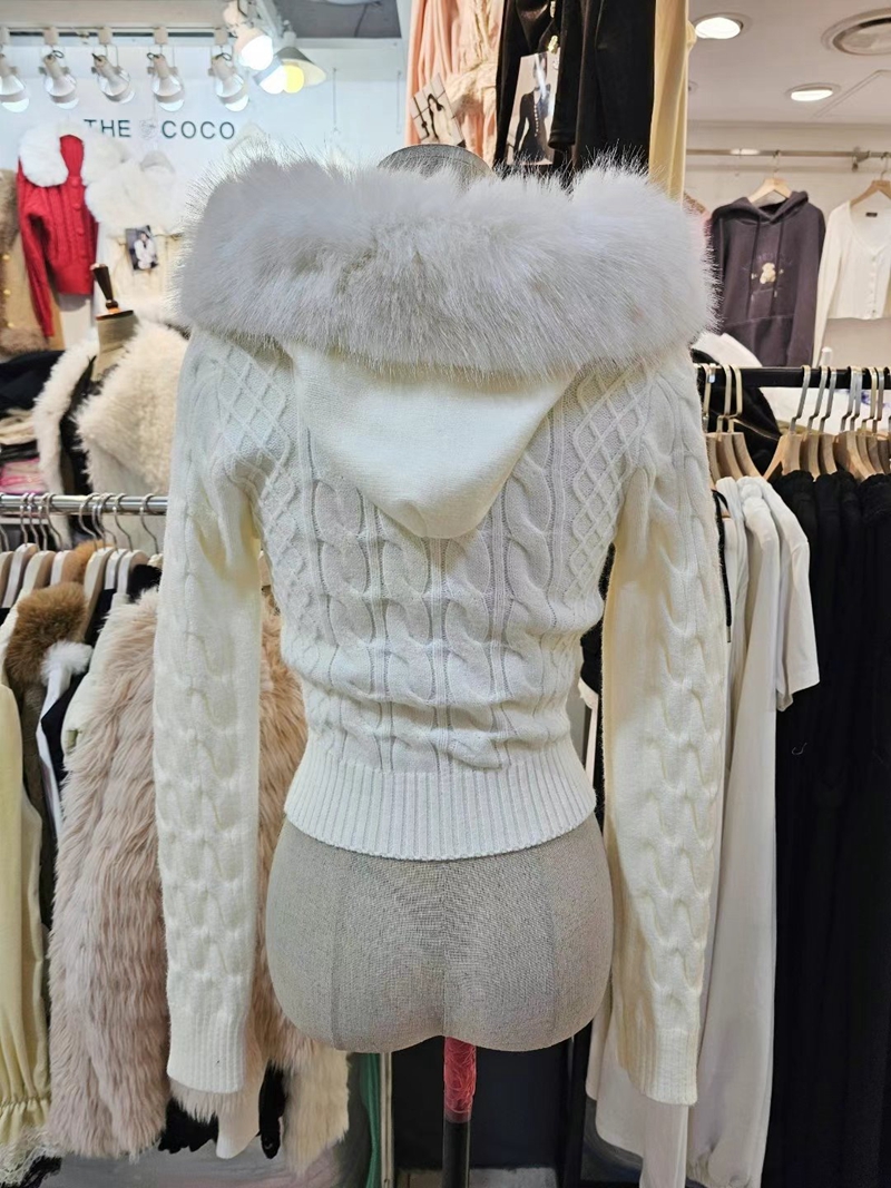 THE COCO韓國直郵東大門實拍女裝新品熱賣推薦針織衫開衫連帽THE COCO針織衫