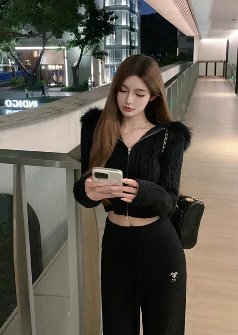 THE COCO韓國直郵東大門實拍女裝新品熱賣推薦針織衫開衫連帽THE COCO針織衫