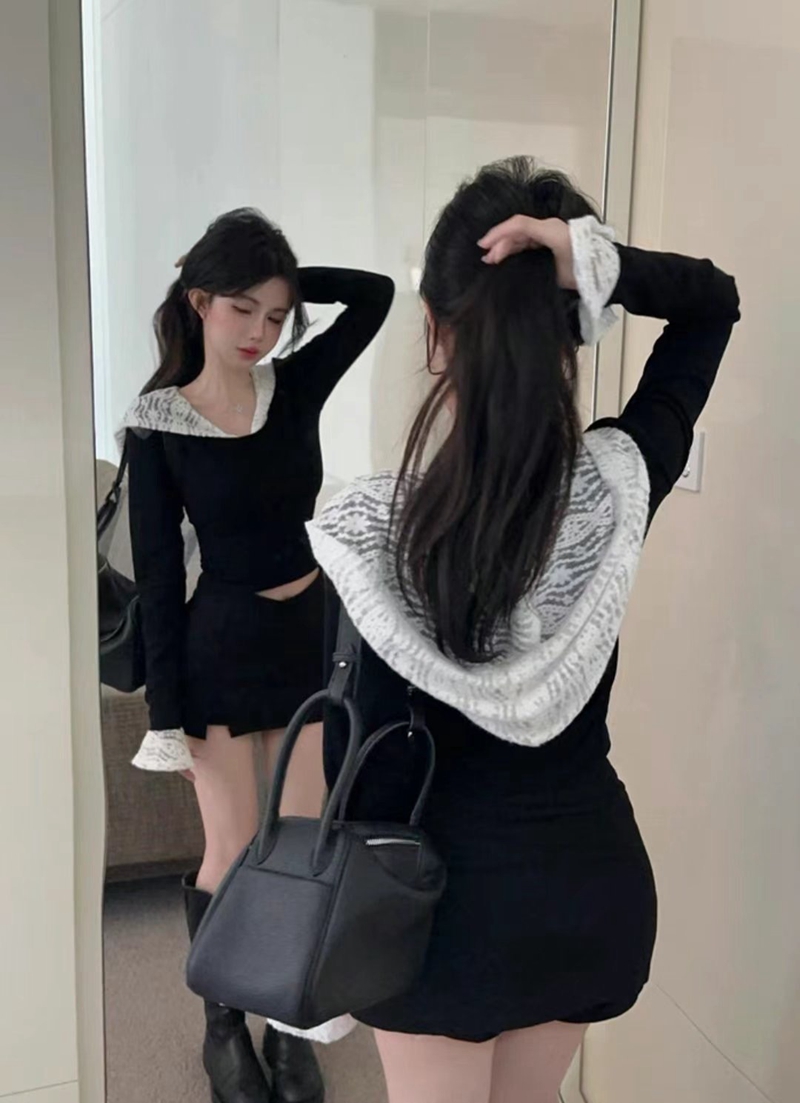 THE COCO直郵韓國代購女裝新品人氣休閑職業長袖T恤蕾絲連帽THE COCO長袖T恤