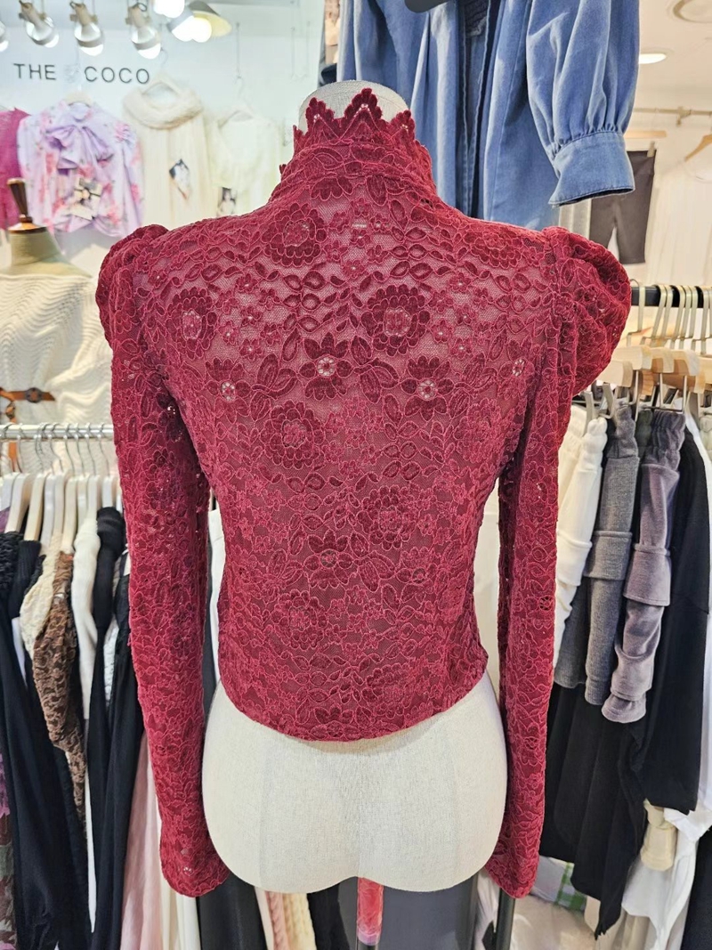 THE COCO直郵韓國代購女裝新品24秋冬真品休閑襯衫蕾絲衫蕾絲THE COCO襯衫/蕾絲衫