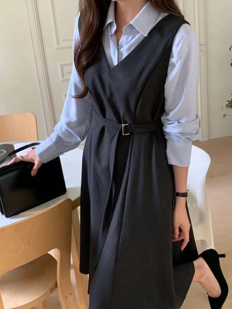 ON-NI-언니-T東大門代購女裝新款職業人氣時尚連衣裙含腰帶ON-NI連衣裙