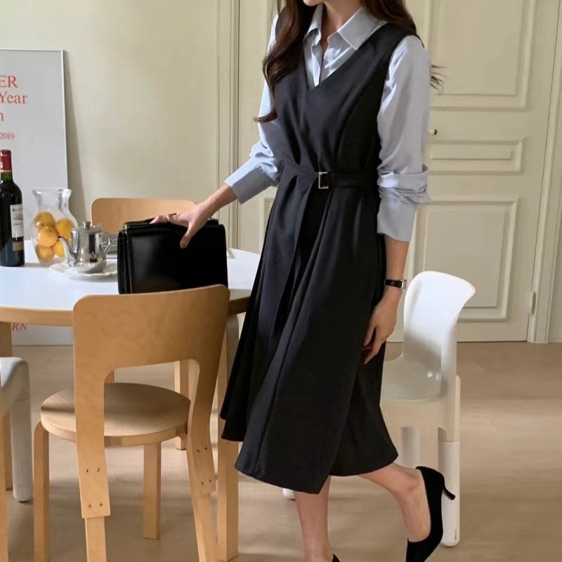 ON-NI-언니-T東大門代購女裝新款職業人氣時尚連衣裙含腰帶ON-NI連衣裙
