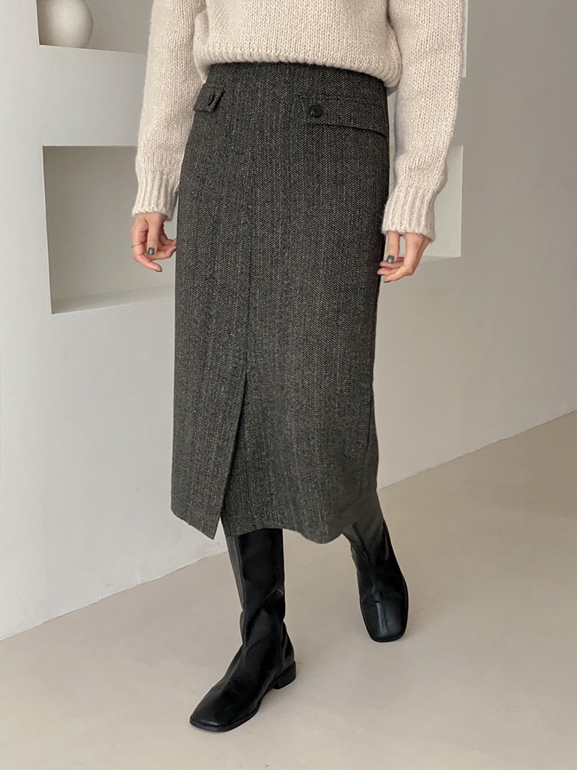 LIMSSONG東大門實拍女裝新品人氣休閑半身裙中短裙羊毛人字紋LIMSSONG半身裙/中短裙