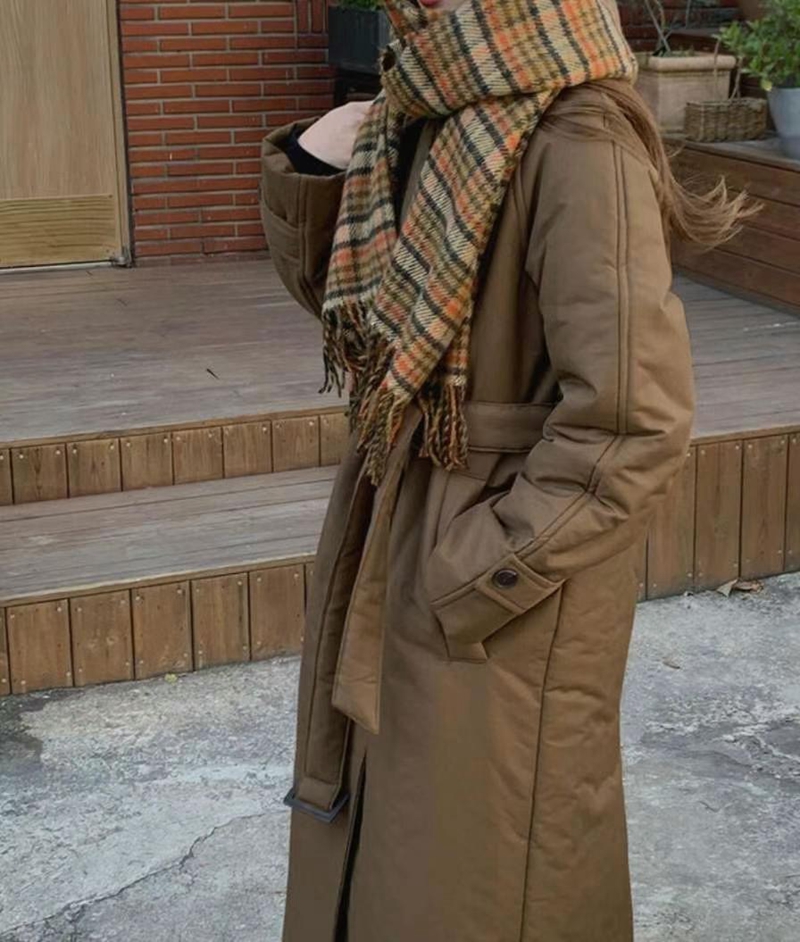 MY YOUNG韓國直郵東大門實拍女裝新款時尚真品長款棉服填充RIPPLE長款棉服