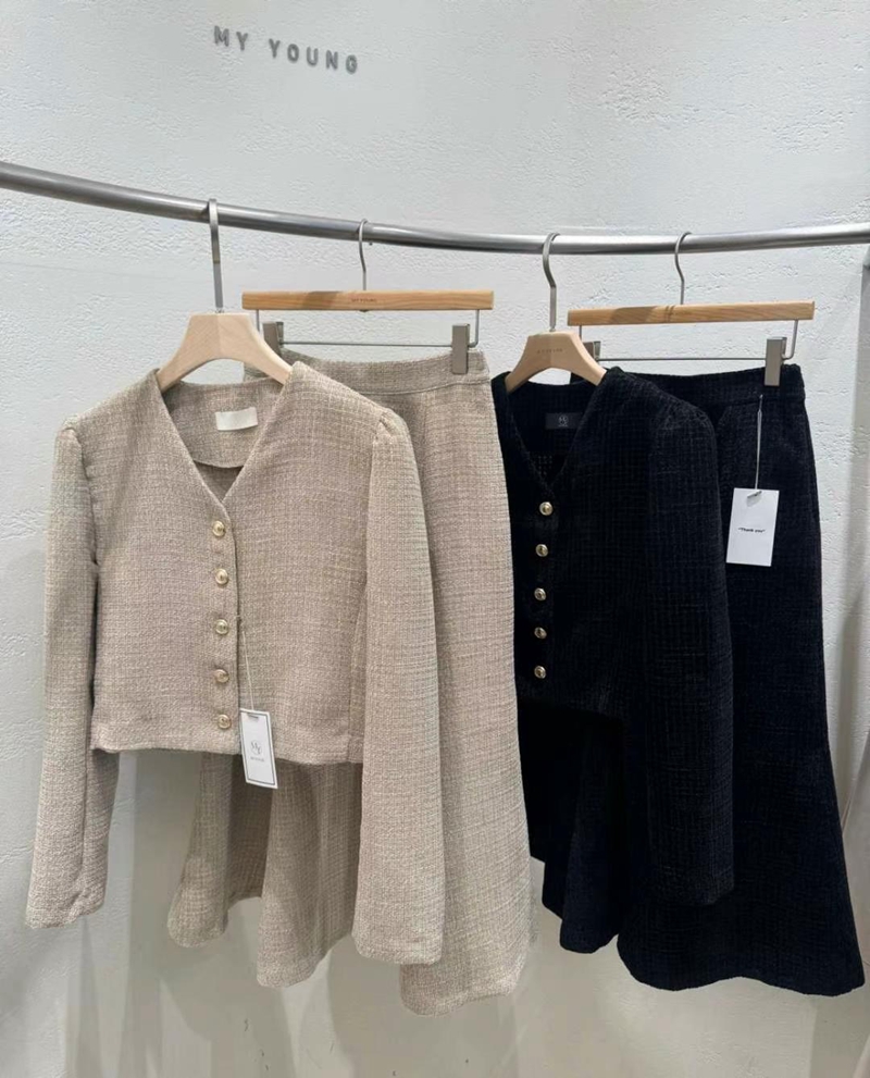 MY YOUNG韓國直郵東大門實拍女裝新品休閑24秋冬職業套裝花呢RIPPLE套裝