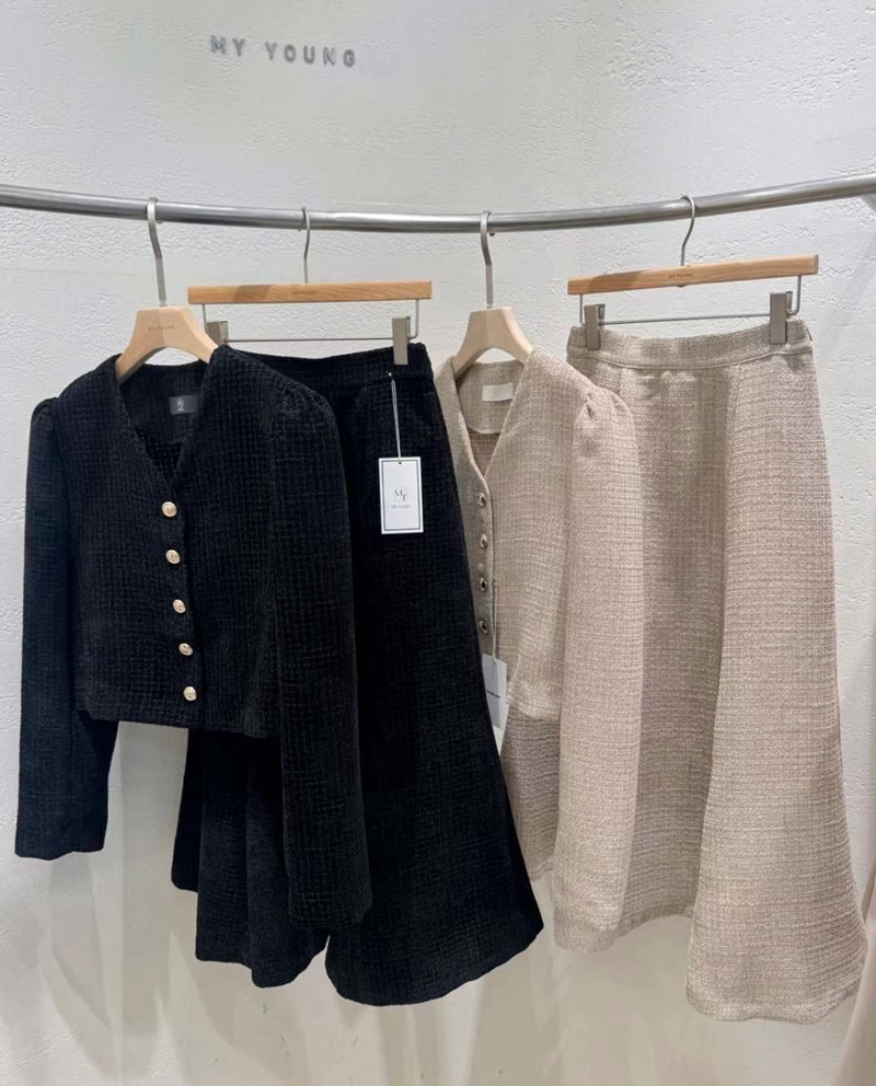 MY YOUNG韓國直郵東大門實拍女裝新品休閑24秋冬職業套裝花呢RIPPLE套裝